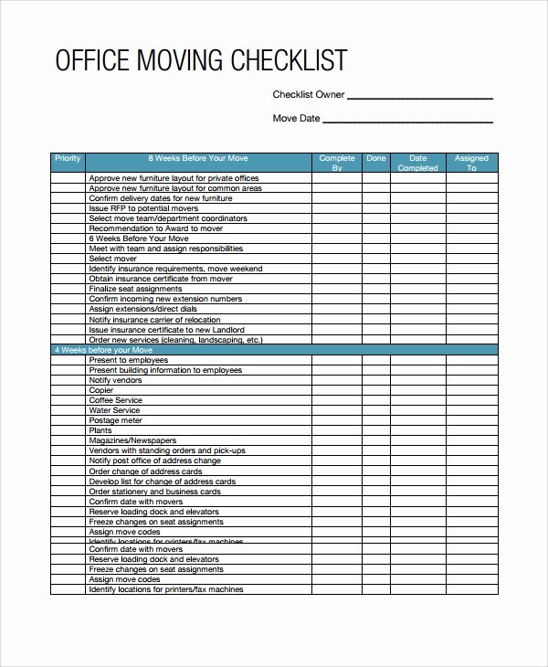 Office Move Checklist Excel Awesome Sample Moving Checklist 8 Documents In Word Pdf