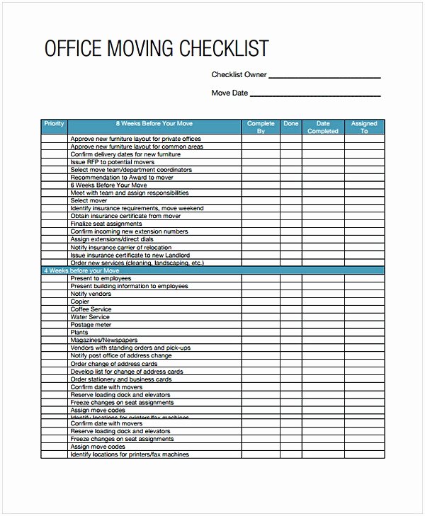Office Move Checklist Excel Elegant Moving Checklist Template