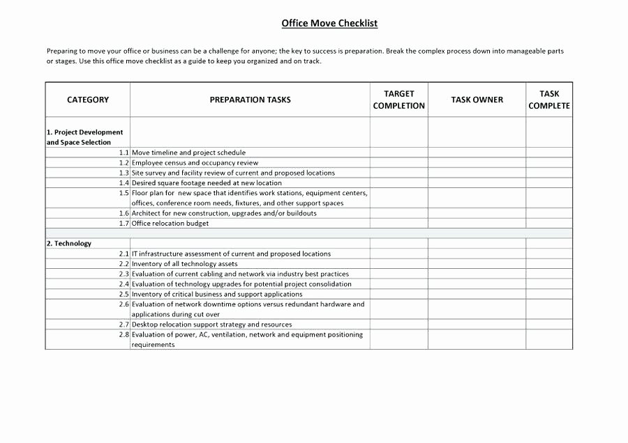 Office Move Checklist Excel