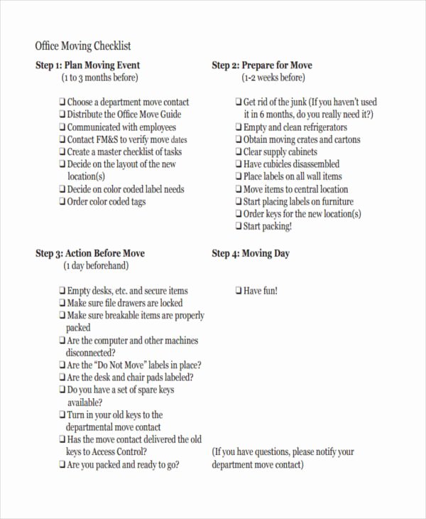 Office Move Project Plan Template Awesome 36 Printable Checklist Templates
