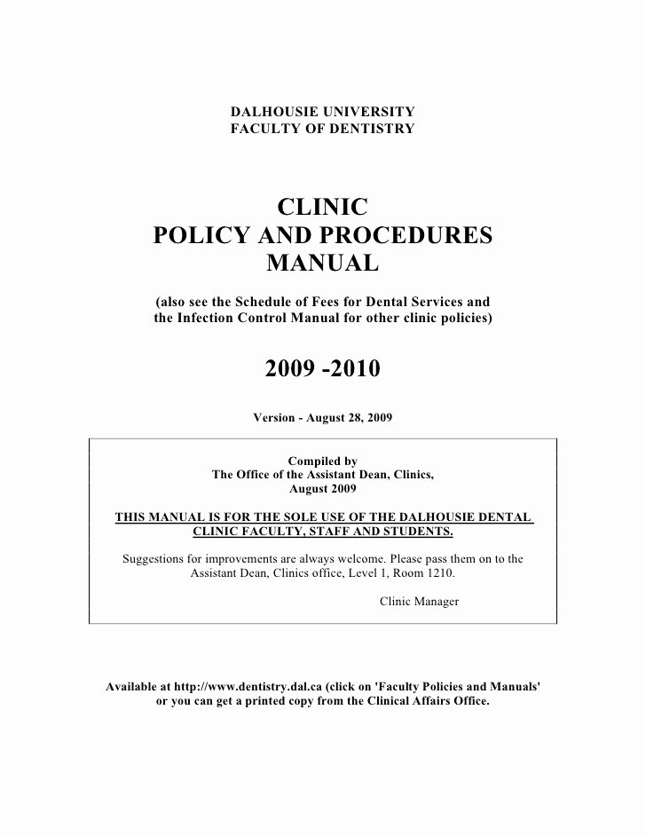 Office Procedures Manual Template New Clinic Policy and Procedures Manual
