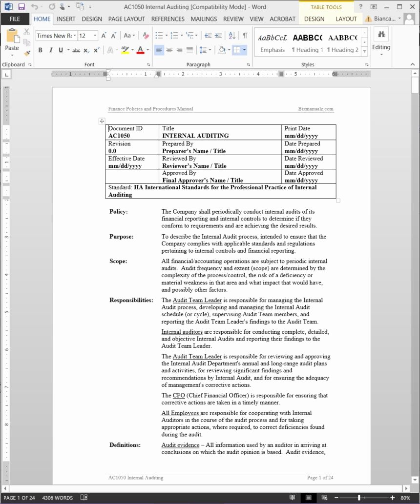 Office Procedures Manual Template Unique Finance Policies Procedures Manual Template