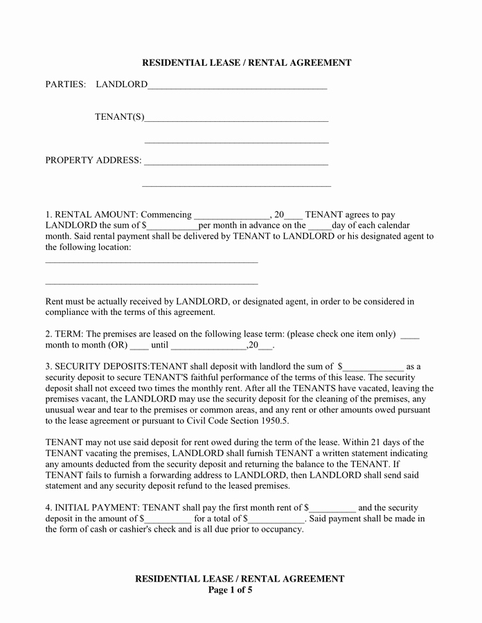 One Page Lease Agreement Fresh Residential Lease Rental Agreement In Word and Pdf formats