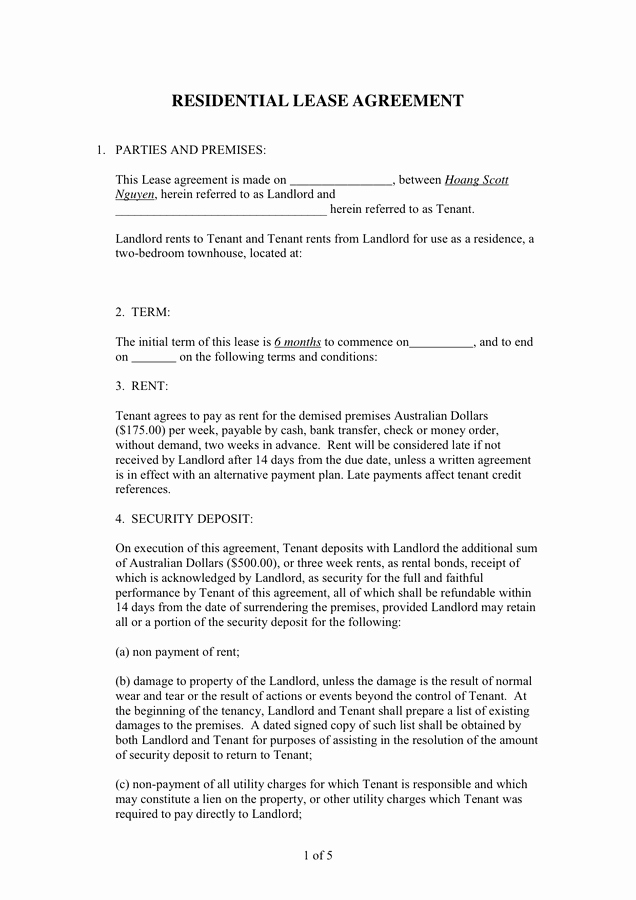 One Page Lease Agreement Lovely Residential Lease Agreement In Word and Pdf formats