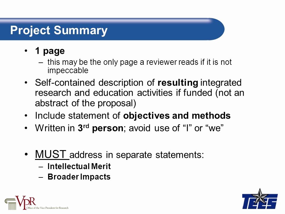 One Page Project Summary Fresh Proposal – Nsf Proposal Template Ppt Video Online