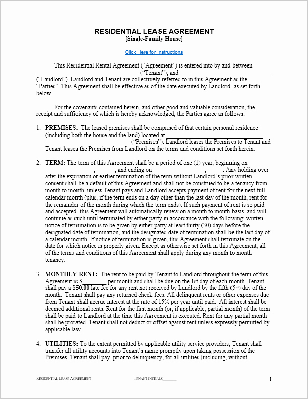 One Page Rental Agreement Awesome Free Lease Agreement Template for Word