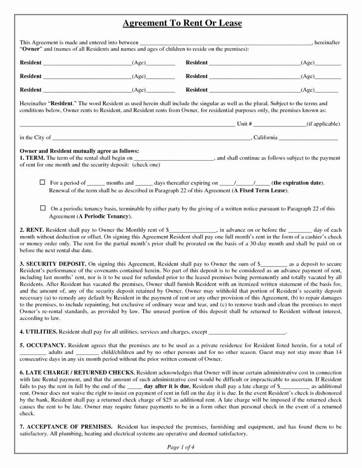 One Page Rental Agreement Beautiful E Page Rental Agreement California Simple 11 Best Rental