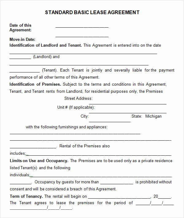 One Page Rental Agreement Elegant Basic Lease Agreement