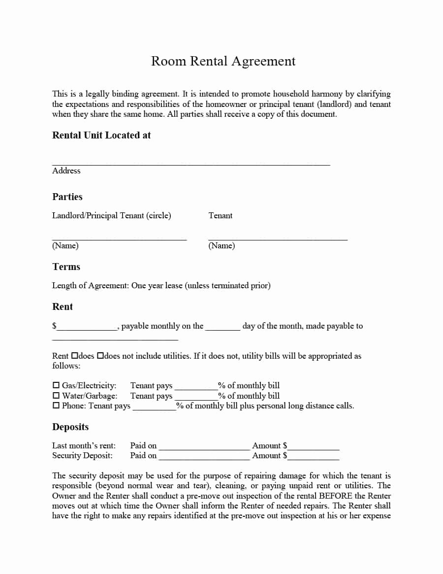 One Page Rental Agreement Unique 39 Simple Room Rental Agreement Templates Template Archive