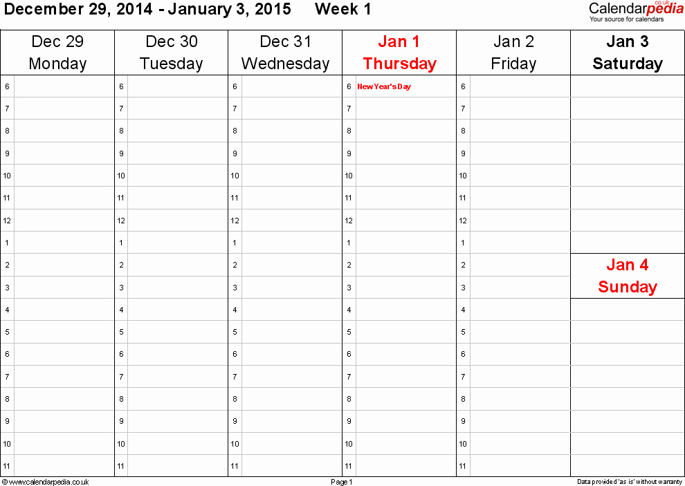 One Week Schedule Template Best Of Weekly Calendar 2015 Uk Free Printable Templates for Word