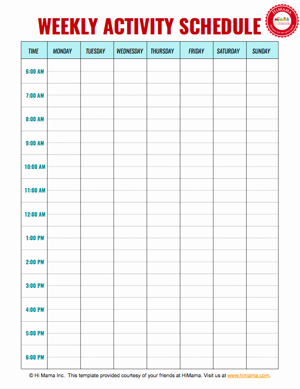 One Week Schedule Template Fresh Daycare Weekly Schedule Template 7 Day