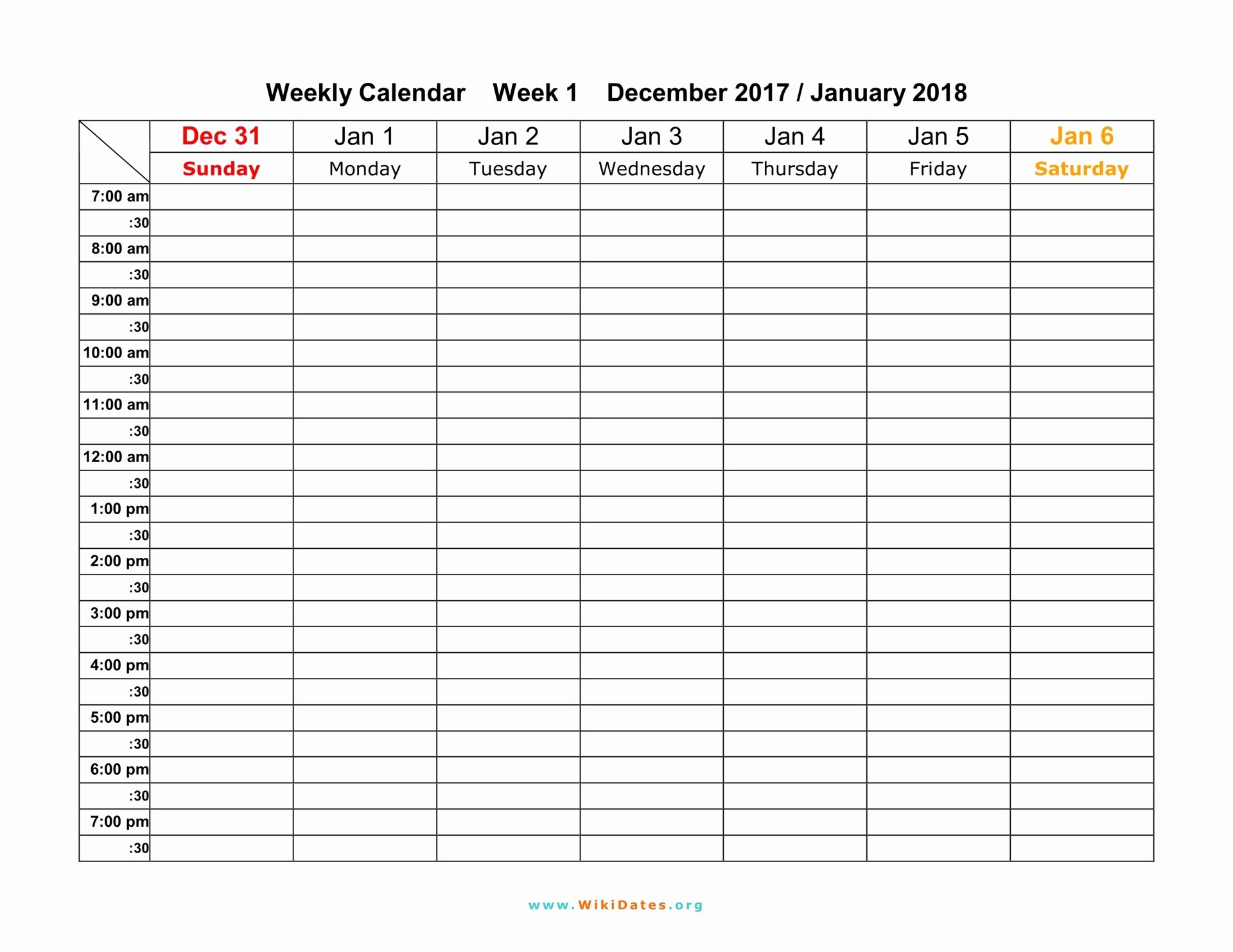 One Week Schedule Template New Weekly Calendar Download Weekly Calendar 2017 and 2018