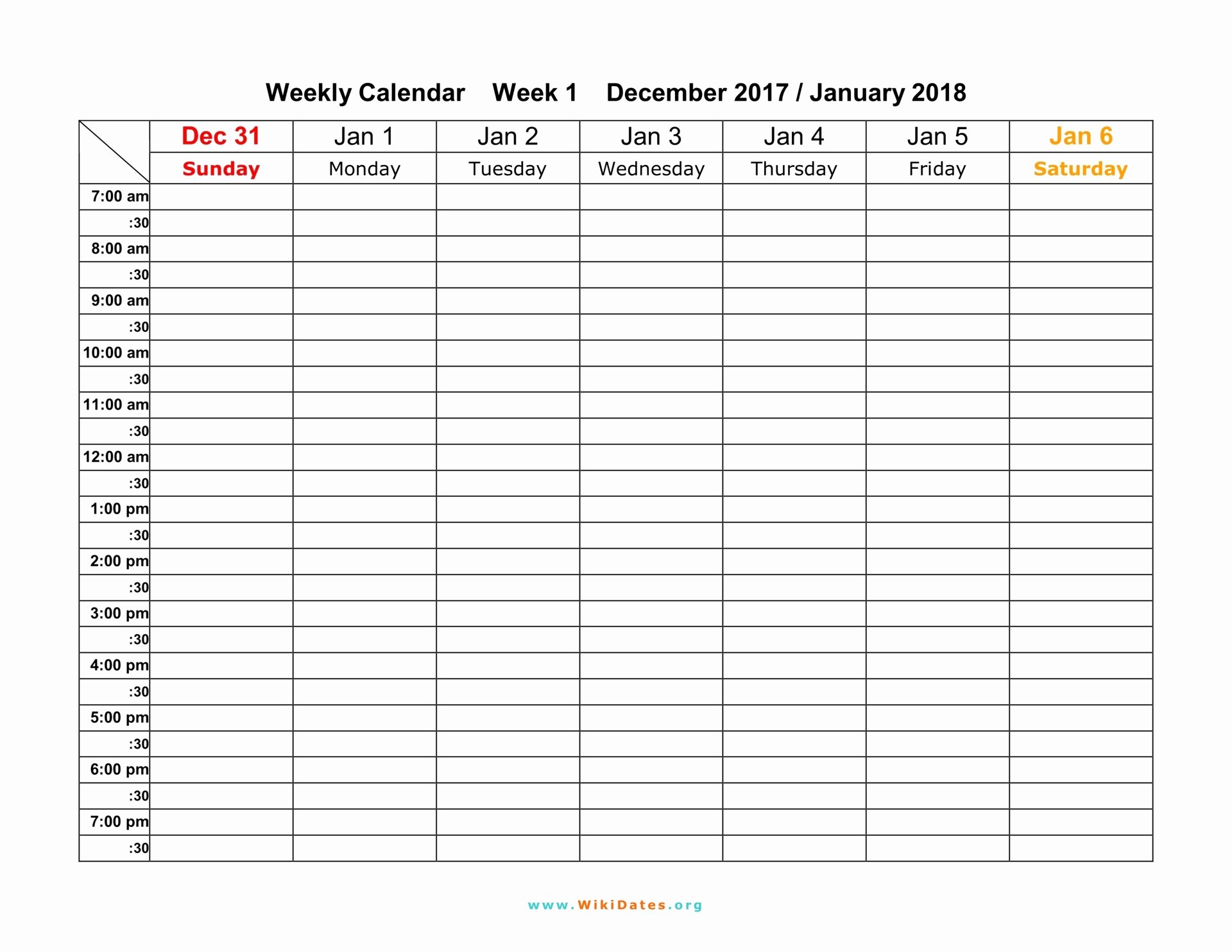 One Week Schedule Template New Weekly Calendar Download Weekly Calendar 2017 and 2018