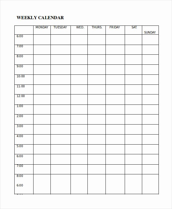 One Week Schedule Template New Weekly Calendar Template 8 Word Excel Pdf Documents