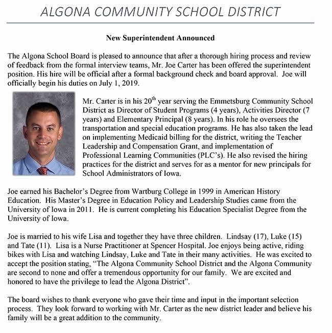 Open Enrollment Announcement Template Fresh Algona Munity School District