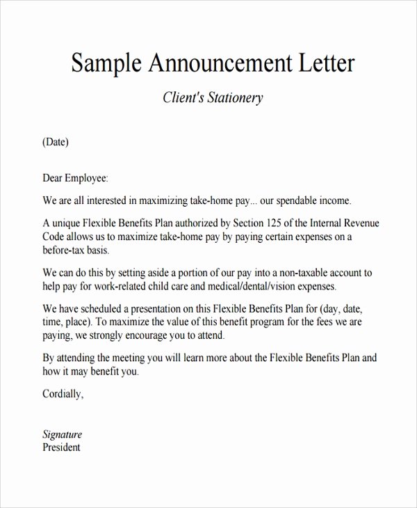 Open Enrollment Announcement Template Unique Sample Announcement Letter Template 11 Free Documents