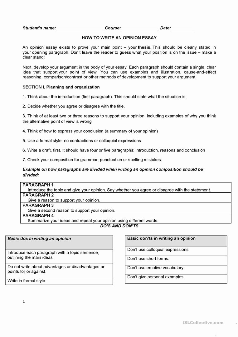 Opinion Editorial Essay Example Awesome Writing An Opinion Essay Worksheet Free Esl Printable