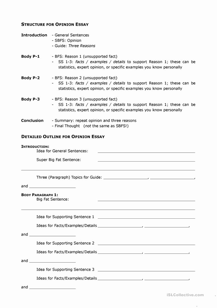 Opinion Editorial Essay Example Lovely Opinion Essay Outline Worksheet Free Esl Printable