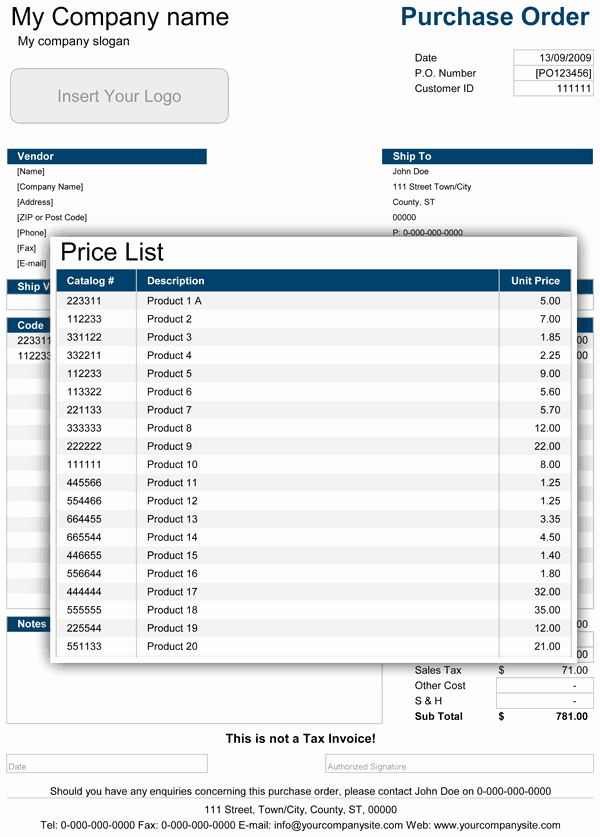 Order form Template Excel Beautiful Purchase order