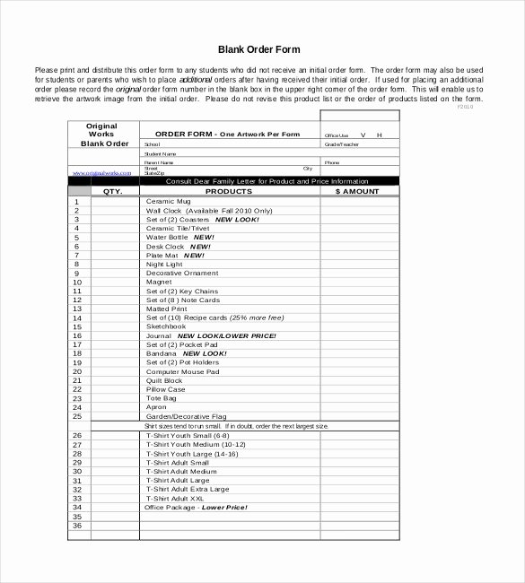 Order form Template Excel Fresh order form Template