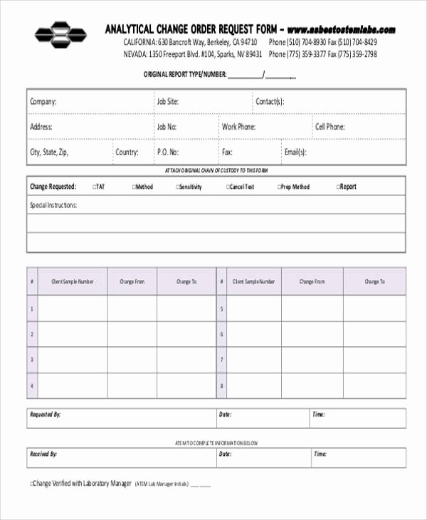 Order Request form Lovely Sample Change order Request form 9 Examples In Word Pdf