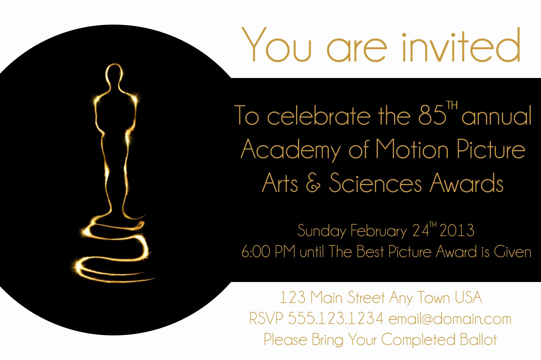 Oscar Invitation Templates Awesome Oscar Party Invite