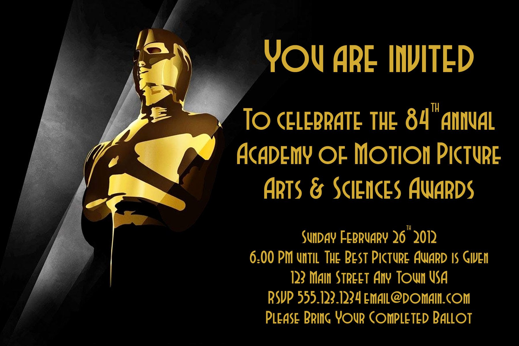 Oscar Invitation Templates Lovely Oscar Party Invite