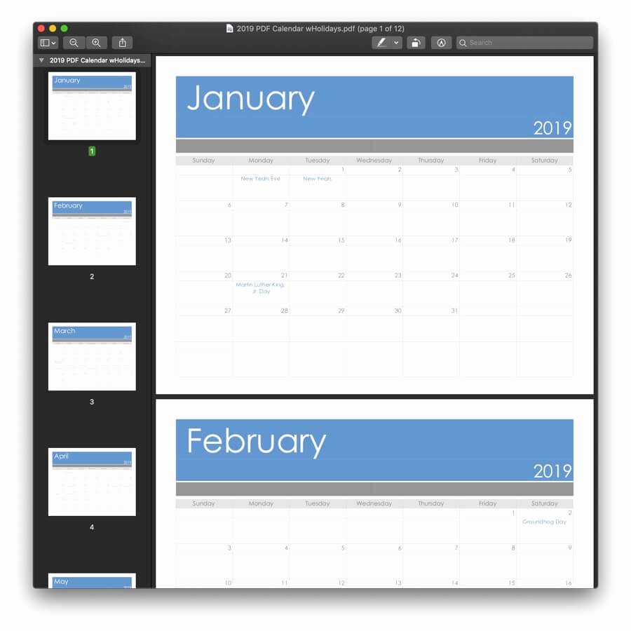Pages Calendar Template Mac Elegant 2019 Calendar Template for Pages &amp; Pdf Mactemplates