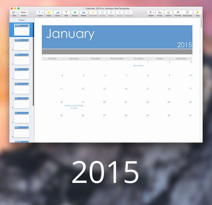 Pages Calendar Template Mac Lovely 2015 Calendar Mactemplates