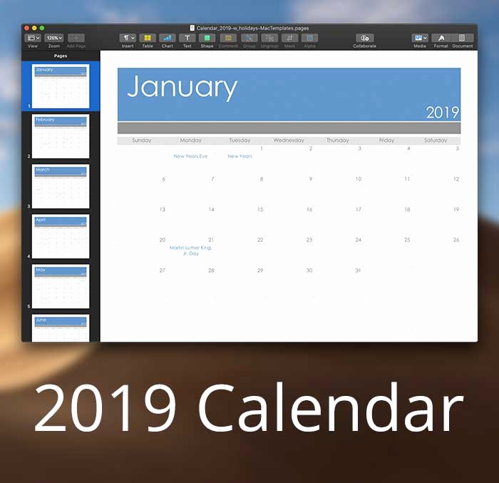 Pages Calendar Template Mac Unique 2019 Calendar Template for Pages &amp; Pdf Mactemplates
