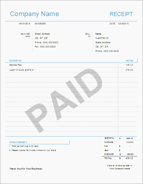 Paid In Full Receipt Template Free New 40 Priceless Printable Receipts for Payment