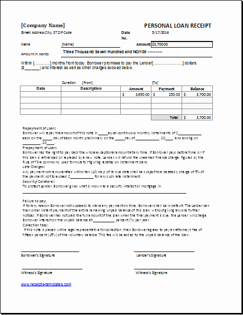 Paid In Full Receipt Template Free Unique Personal Loan Receipt Template for Excel