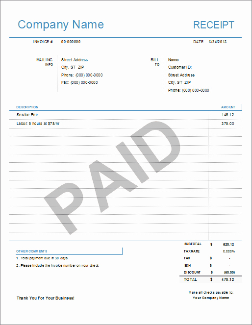 Paid In Full Receipt Template Inspirational Simple Receipt Template for Excel