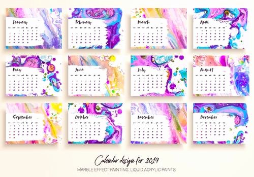 Paint Schedule Template Inspirational Marble Effect Painting 2019 Calendar Template Vector Free