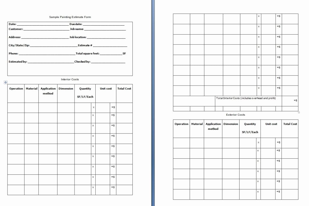 Painting Estimate Template Excel Awesome Painting Estimate form Template Free formats Excel Word