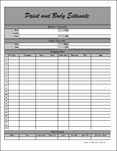 Painting Estimate Template Excel Beautiful Free Fancy Numbered Row Paint and Body Estimate form From