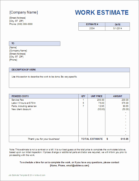 Painting Estimate Template Excel Best Of Job Estimate Template