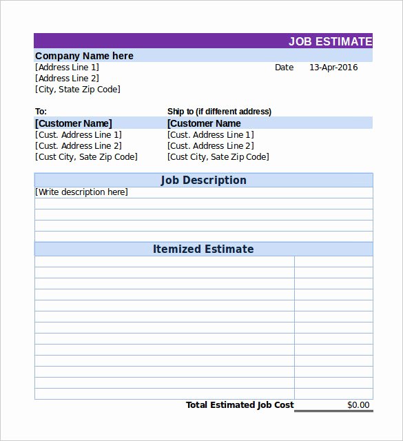 Painting Estimate Template Excel Elegant 26 Blank Estimate Templates Pdf Doc Excel Odt