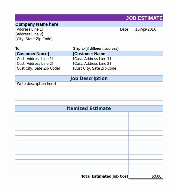 Painting Estimate Template Excel Elegant 26 Blank Estimate Templates Pdf Doc Excel Odt