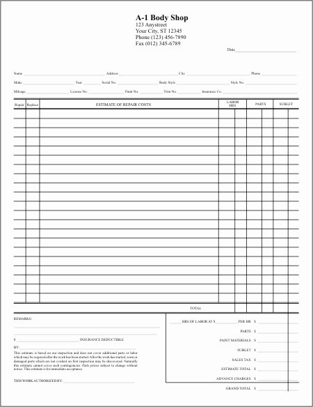 Painting Estimate Template Excel Elegant Auto Body Repair Estimate Template