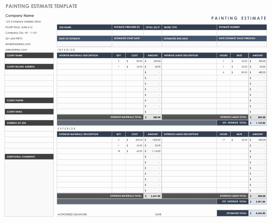 Painting Estimate Template Excel Elegant Free Estimate Templates