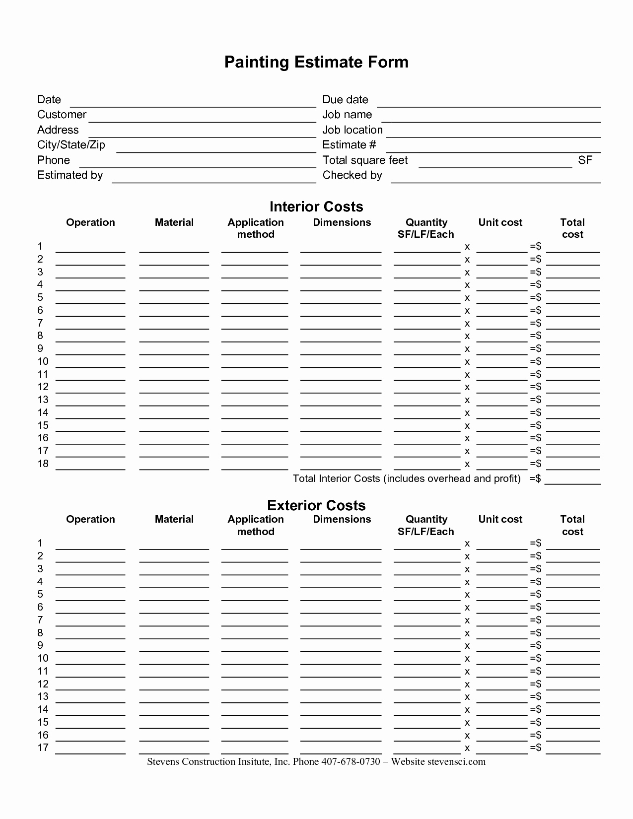 Painting Estimate Template Excel Elegant Painting Estimate forms