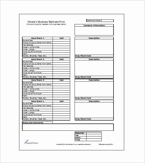 Painting Estimate Template Excel Fresh 6 Work Estimate Templates – Free Word &amp; Excel formats