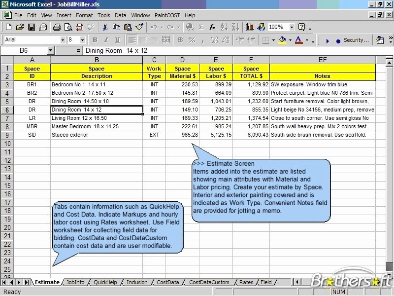 Painting Estimate Template Excel Inspirational Download Free Paintcost Estimator for Excel Paintcost