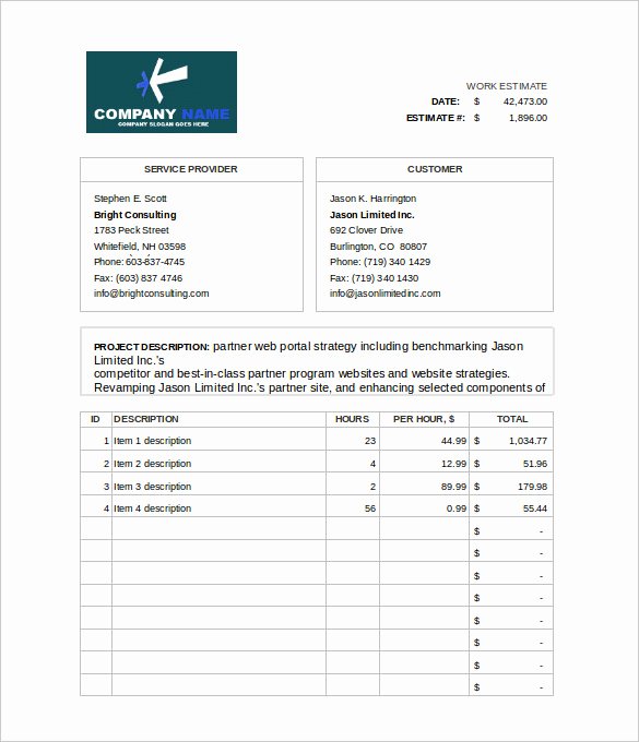 Painting Estimate Template Excel Unique 26 Blank Estimate Templates Pdf Doc Excel Odt