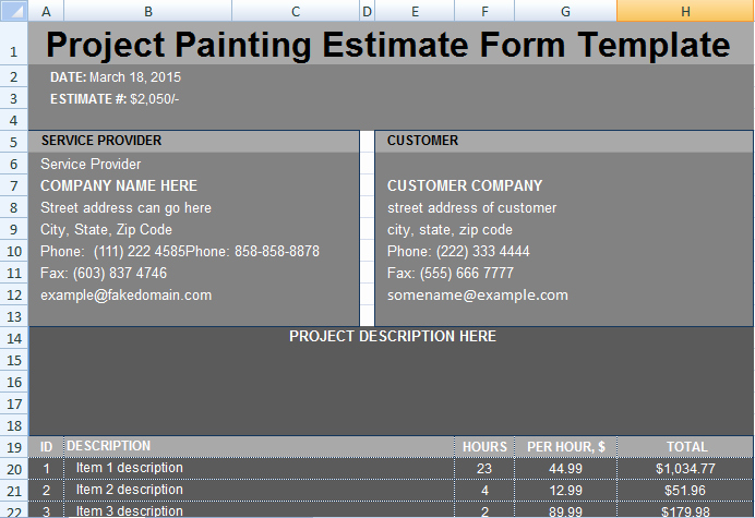 Painting Estimate Template Excel Unique Project Painting Estimate Template Project Management