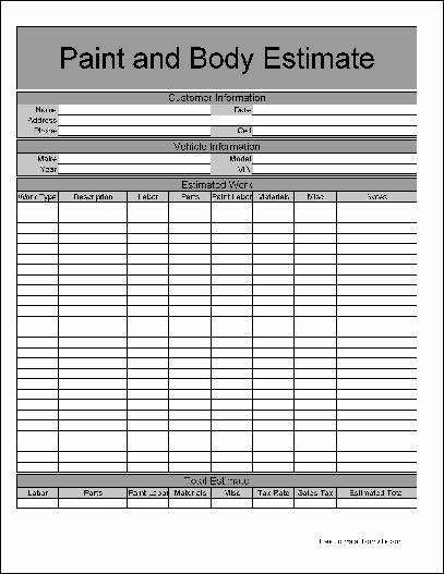 Painting Estimate Template Free Downloads Best Of Free Basic Paint and Body Estimate form From formville