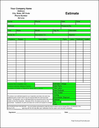 Painting Estimate Template Free Downloads Inspirational Free Automotive Estimate From formville