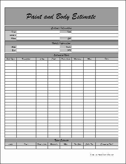 Painting Estimate Template Free Downloads Inspirational Free Fancy Paint and Body Estimate form From formville