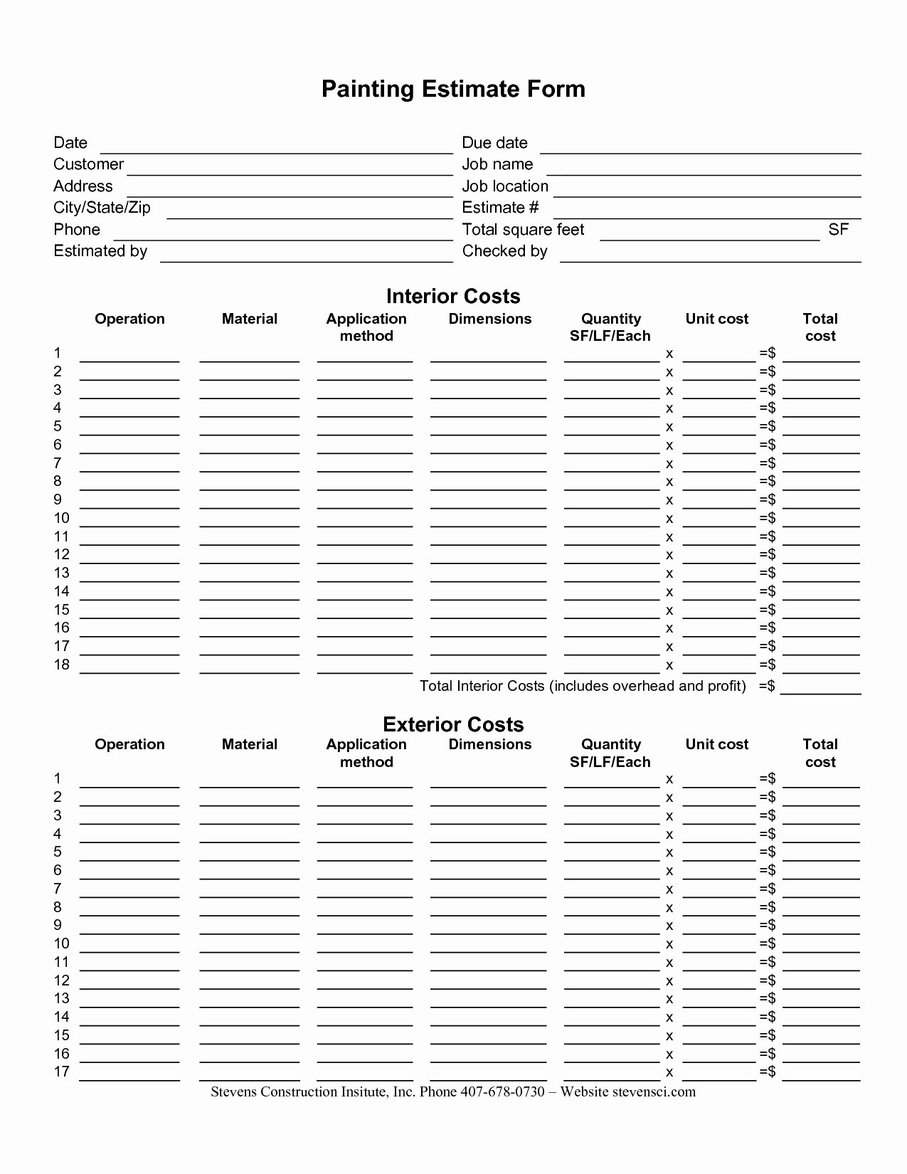 Painting Estimate Template Free Downloads Inspirational Painting Estimate form Sample